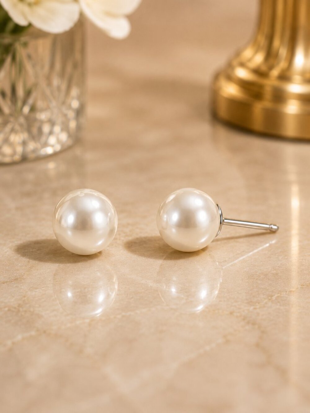 Classic Ivory Faux Pearl Stud Earrings – Elegant Women's Everyday Jewelry